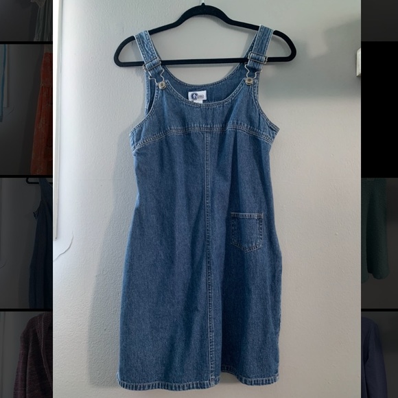 denim overall dress knee length